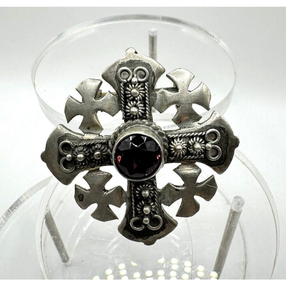 Jerusalem Cross Geisler Air Cruises Brooch Pin Sterling Silver Stamped 935